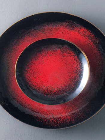 6 Anbiettellerchen Emaille rot mit Schale