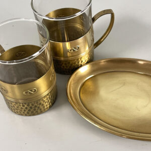 2 Teeglashalter Art Deco aus Messing mit neuem Glaseinsatz