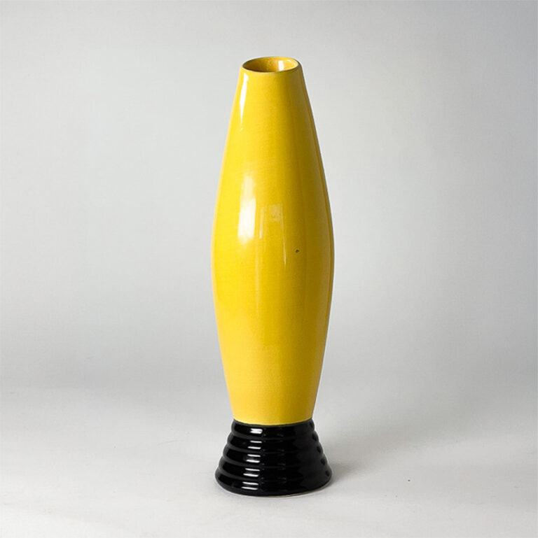 Schlanke, hohe Vase, gelb schwarz Art Deco